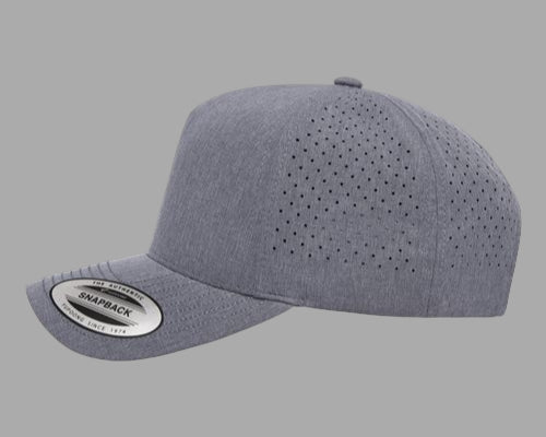 Gray baseball cap with perforated design on a white background