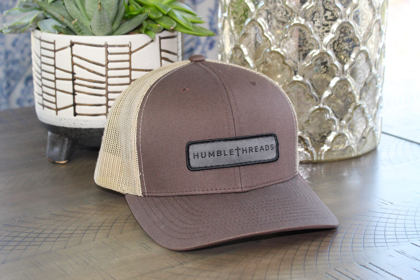 Brown/Khaki snapback with a humble threads patch
