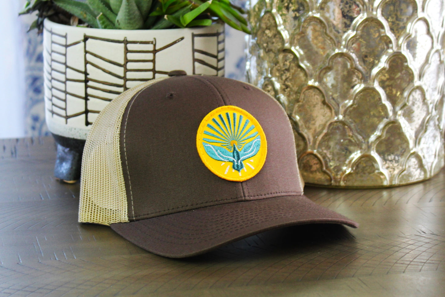 Brown/Khaki Snapback with a Pentecost Patch