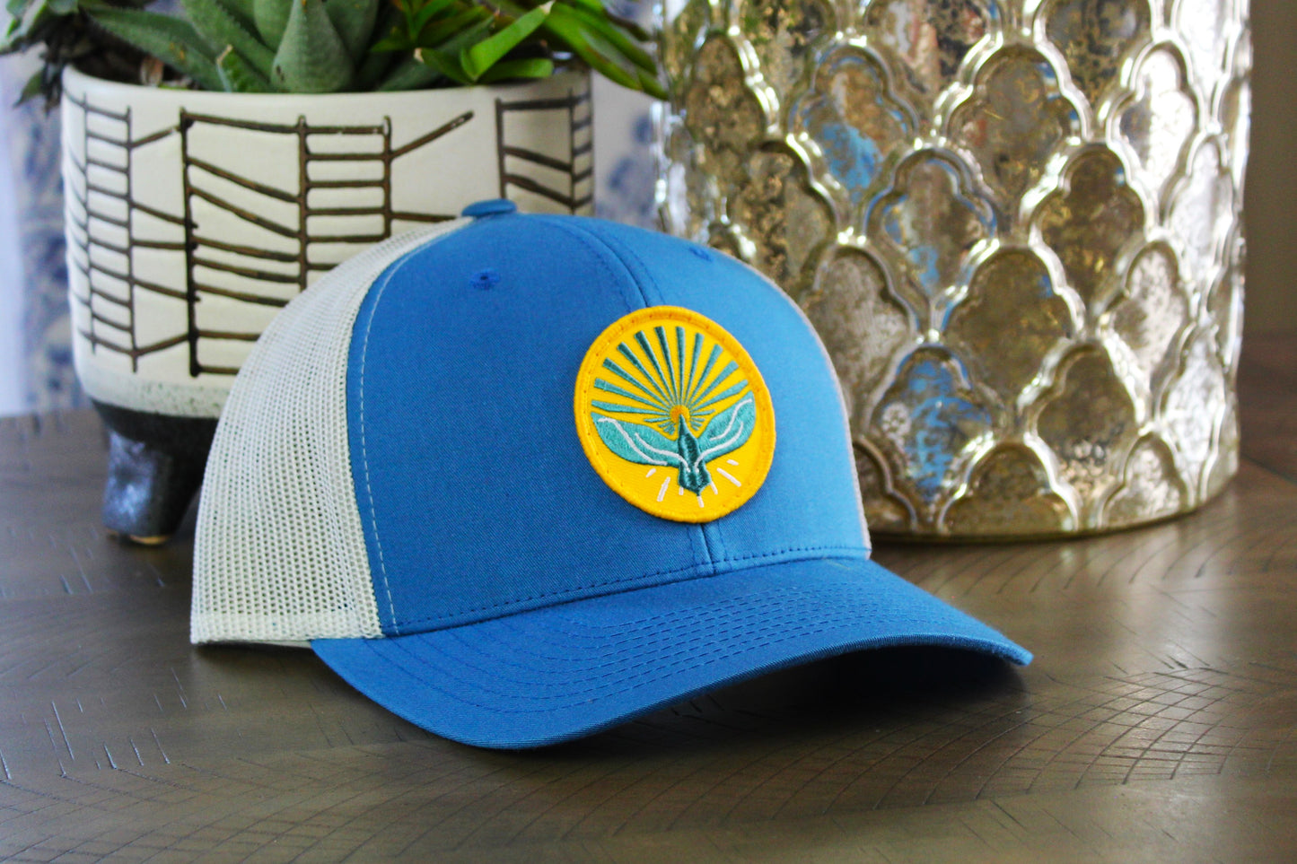 Steel Blue/Silver Snapback with a Pentecost Patch