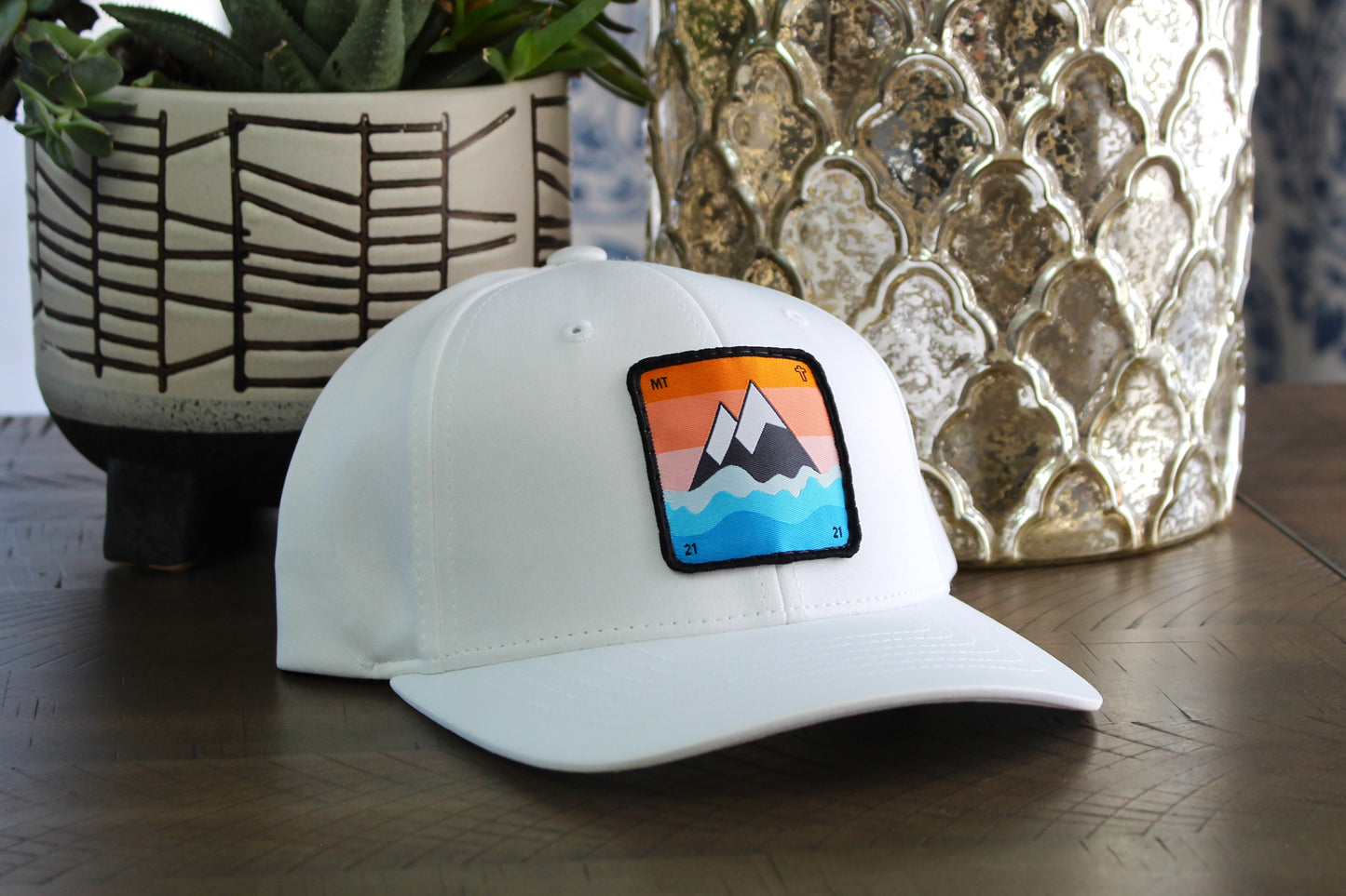 White youth hat with Faith to Move a Mountain Patch