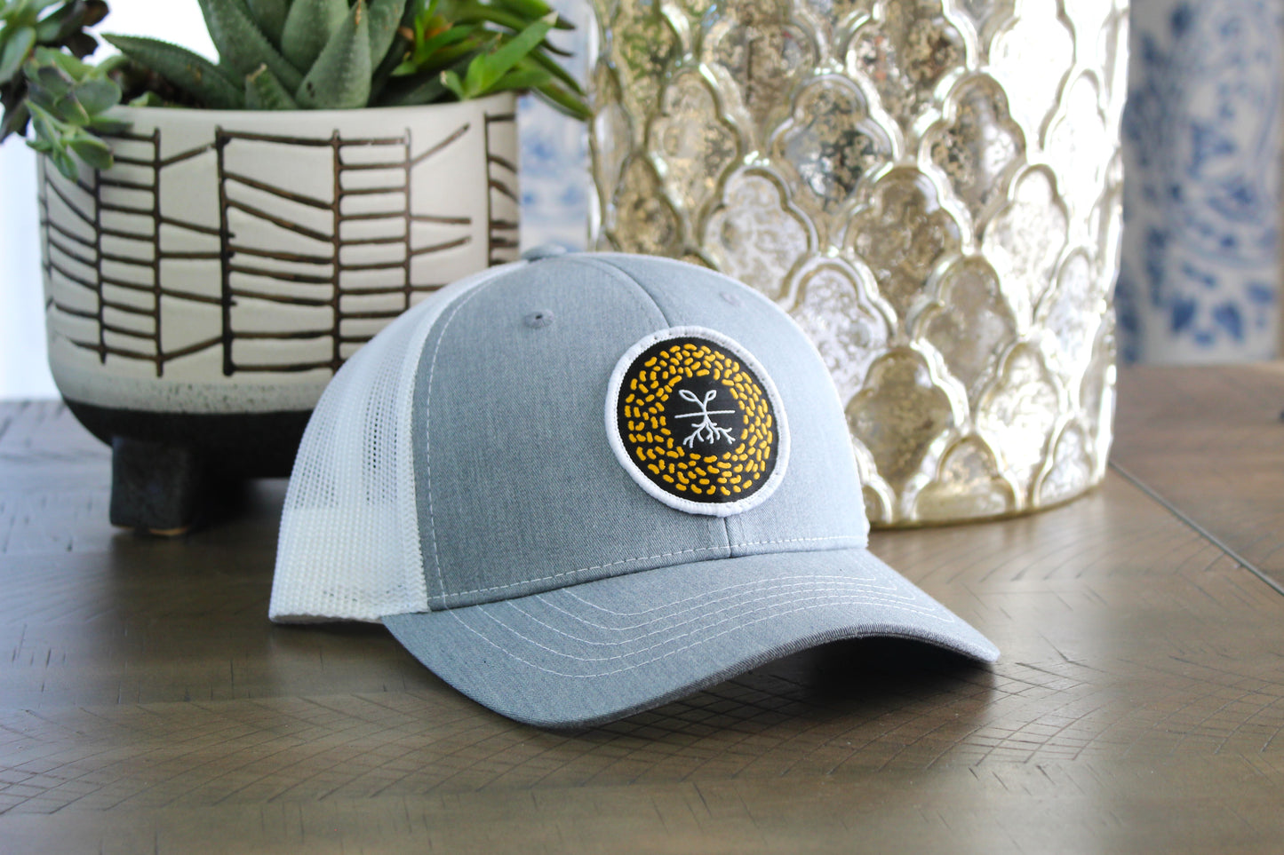 Heather/white Youth Snapback with a Mustard Seed Patch