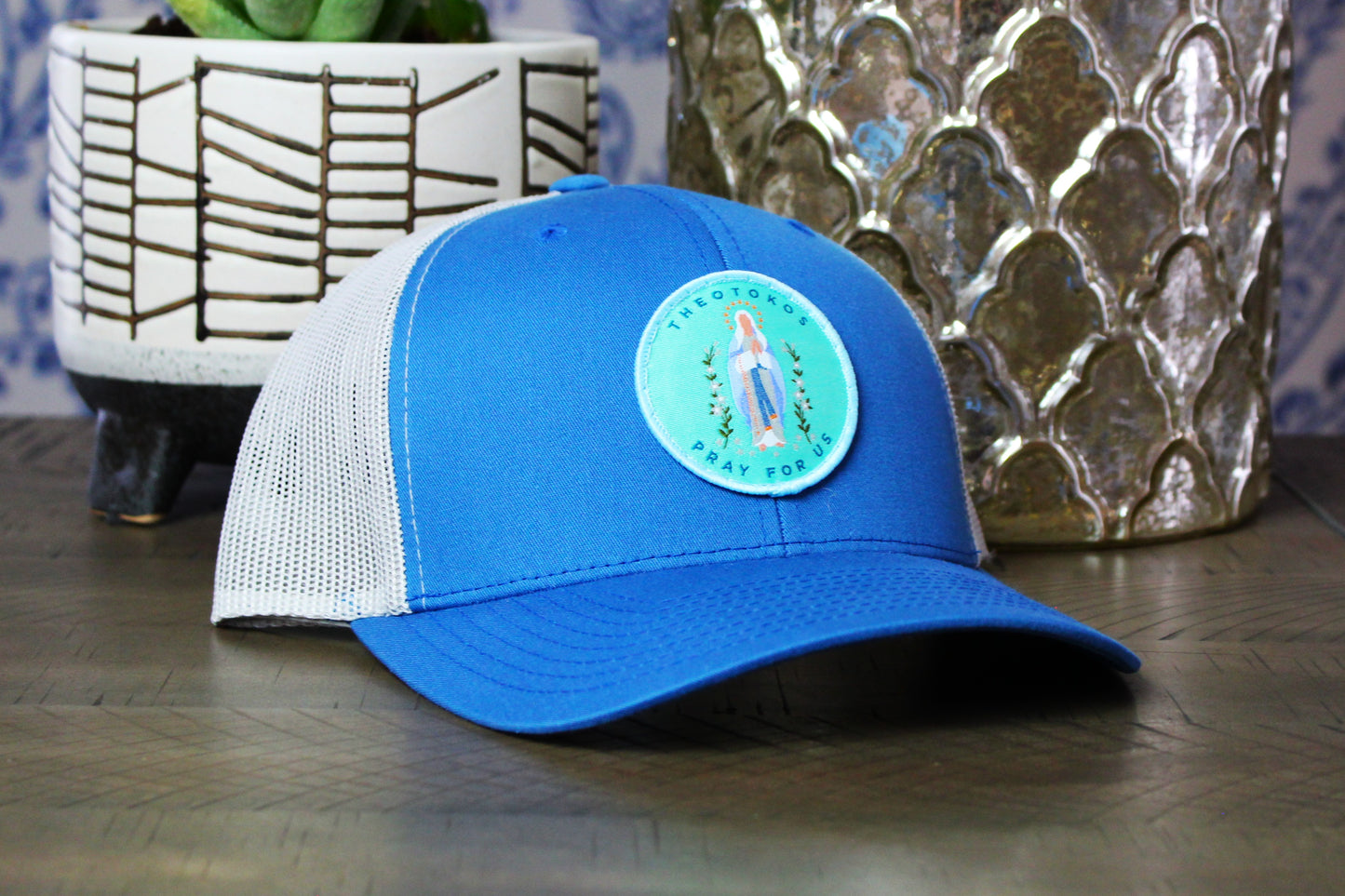 Steel blue/silver Snapback with a Theotokos Patch