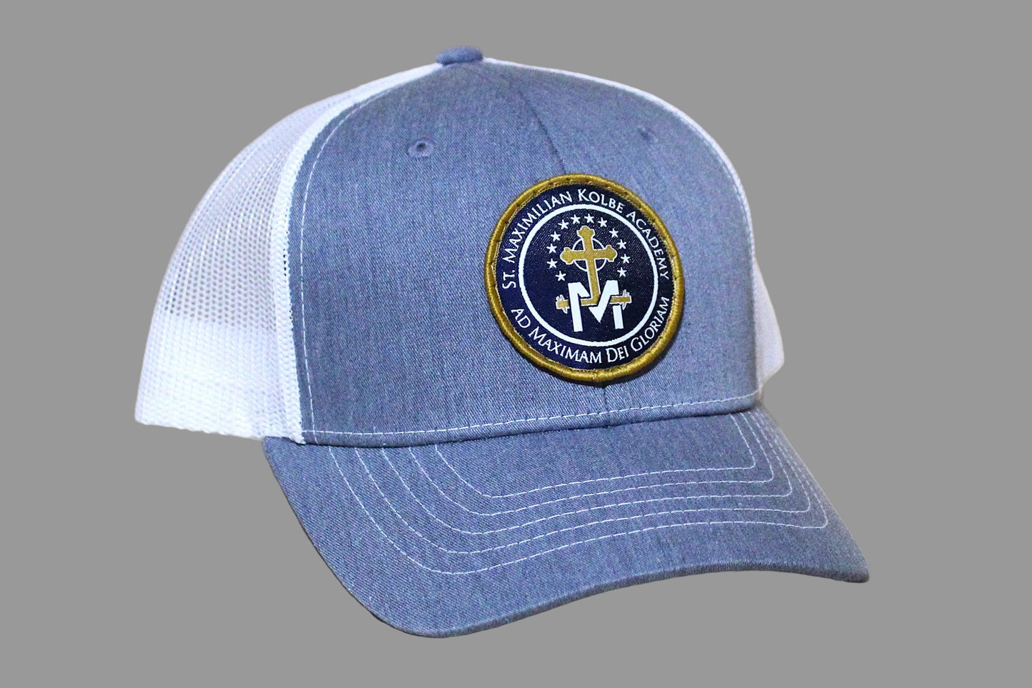 Blue and white cap with a logo