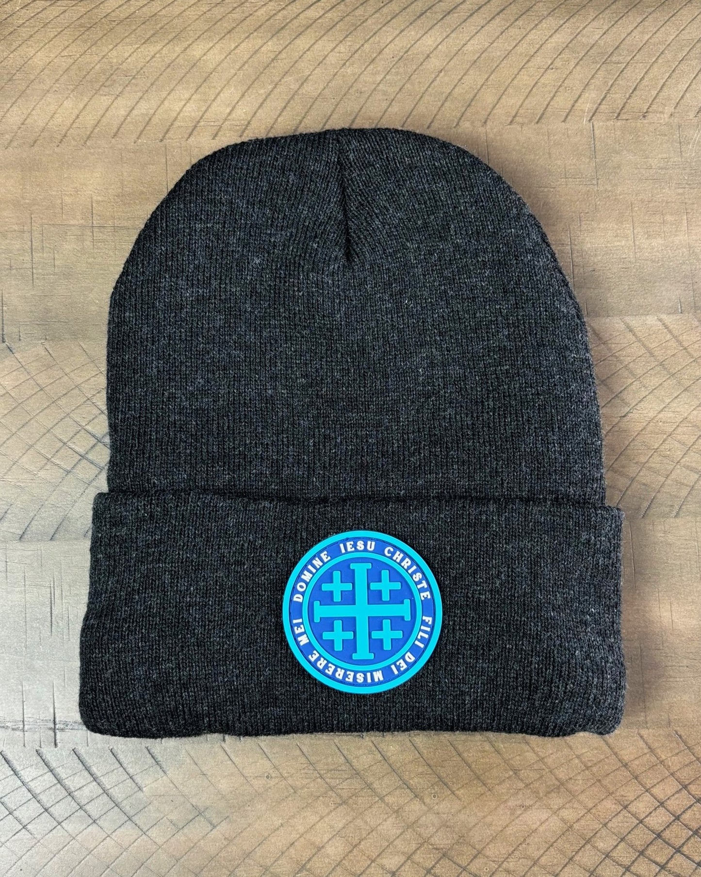 Charcoal Gray Beanie with Jerusalem Cross Patch