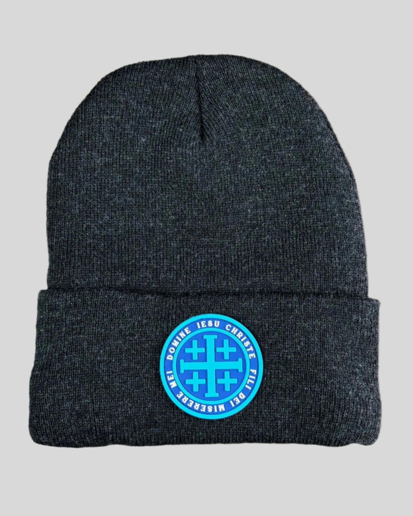 Charcoal Gray Beanie with Jerusalem Cross Patch