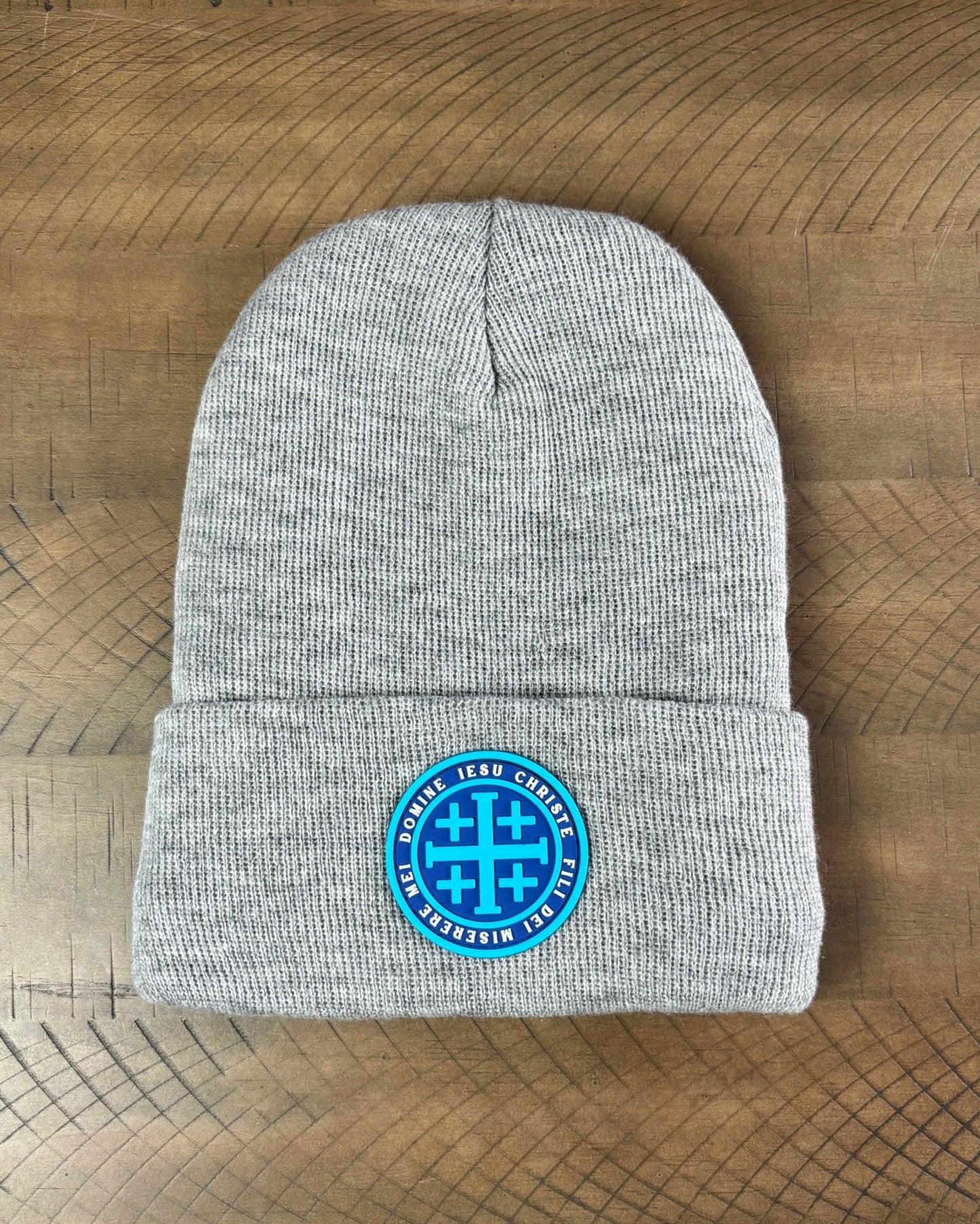 Heather Gray Beanie with Jerusalem Cross Patch