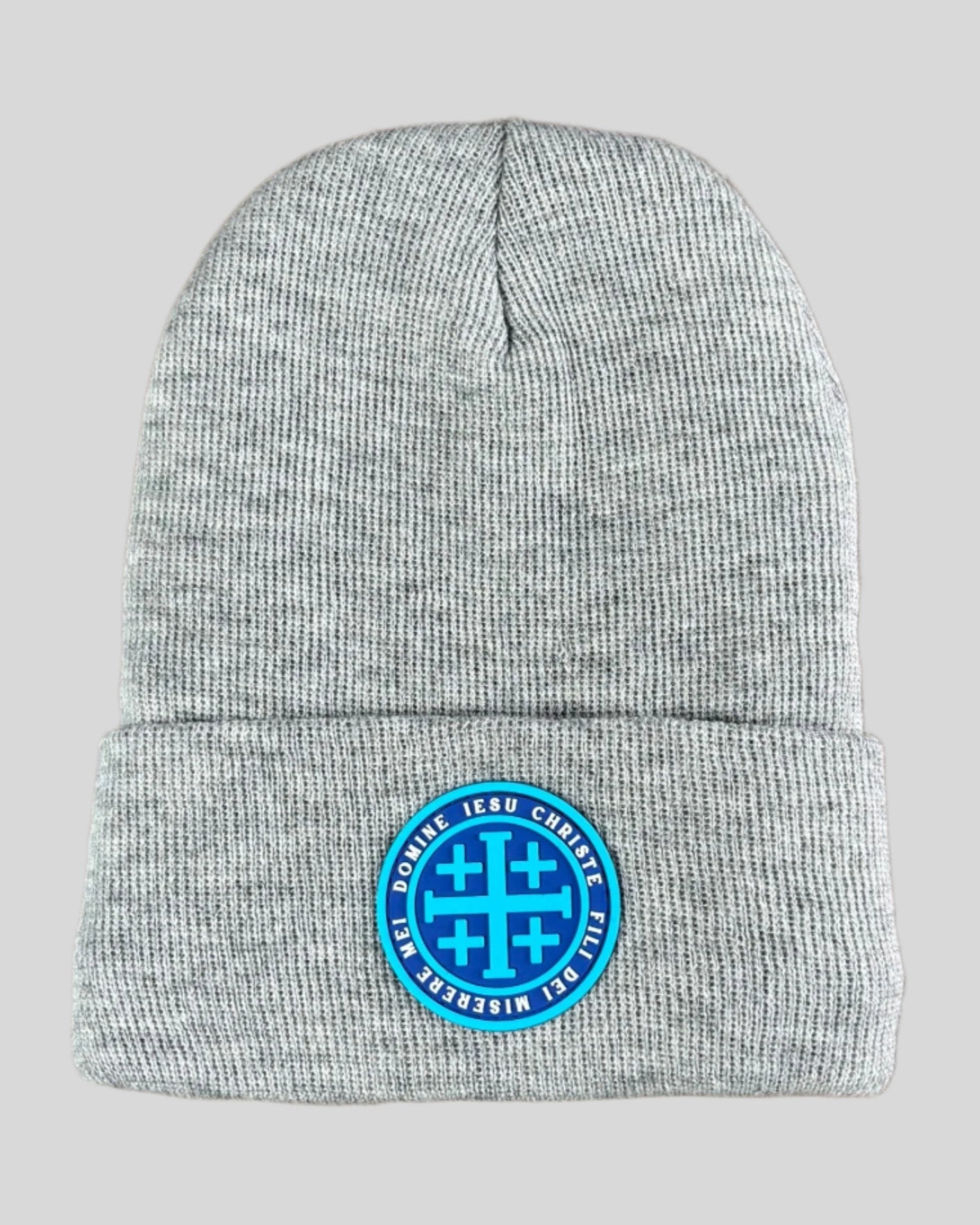Heather Gray Beanie with Jerusalem Cross Patch