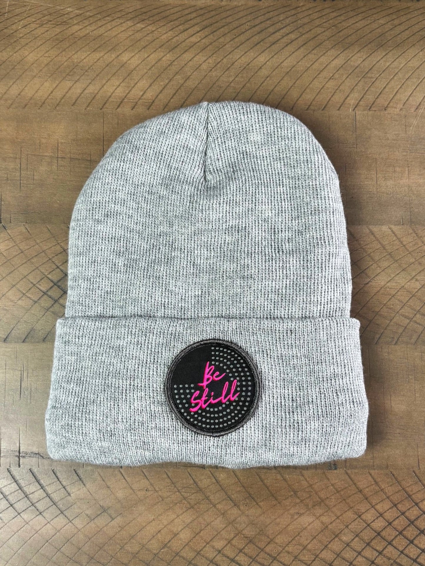 Heather Gray winter hat with a Be Still patch