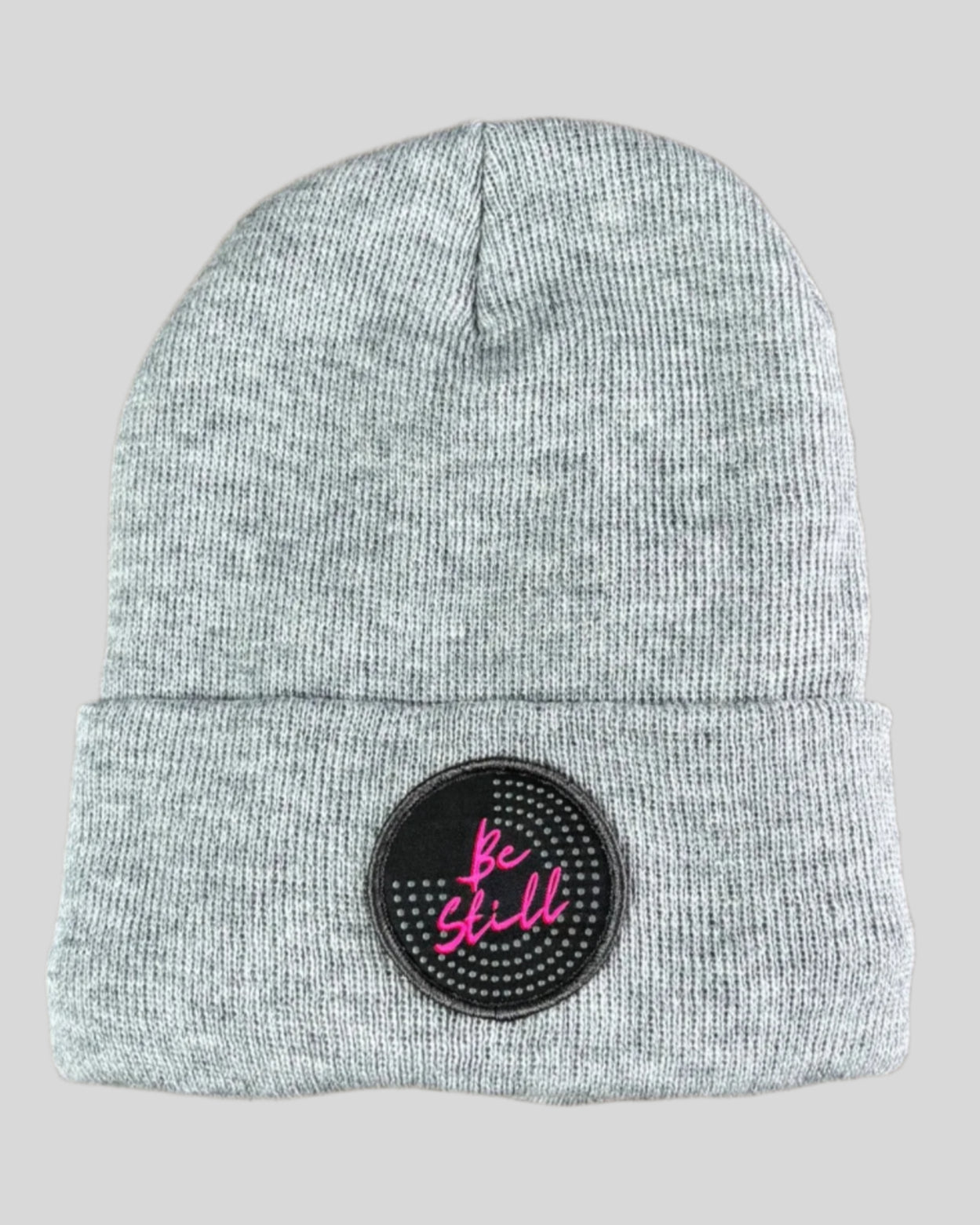 Heather Gray winter hat with a Be Still patch