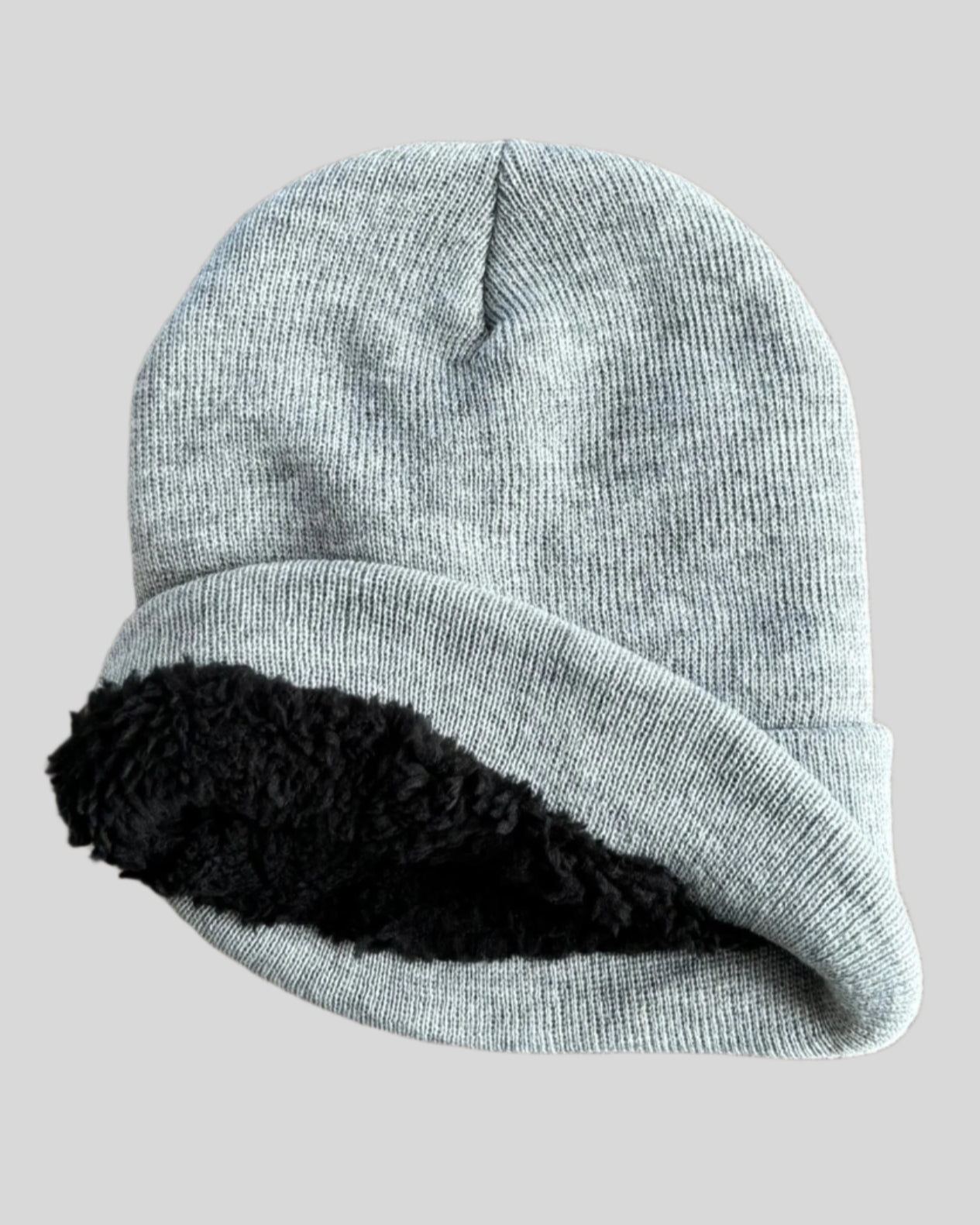 Heather Gray winter hat interior with sherpa lining