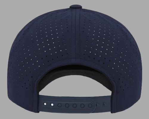 Navy blue baseball cap with perforated design on a white background