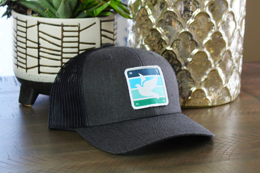 Heather gray/black snapback with holy spirit dove patch