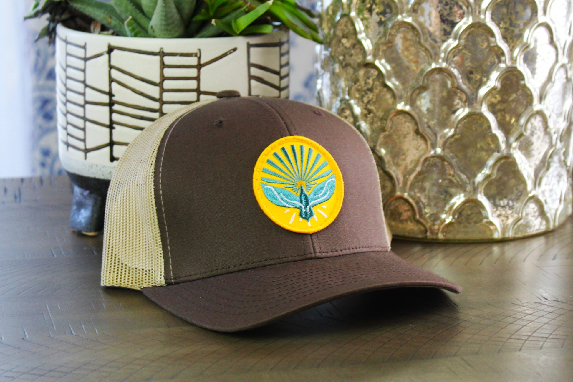 Brown/Khaki Snapback with a Pentecost Patch