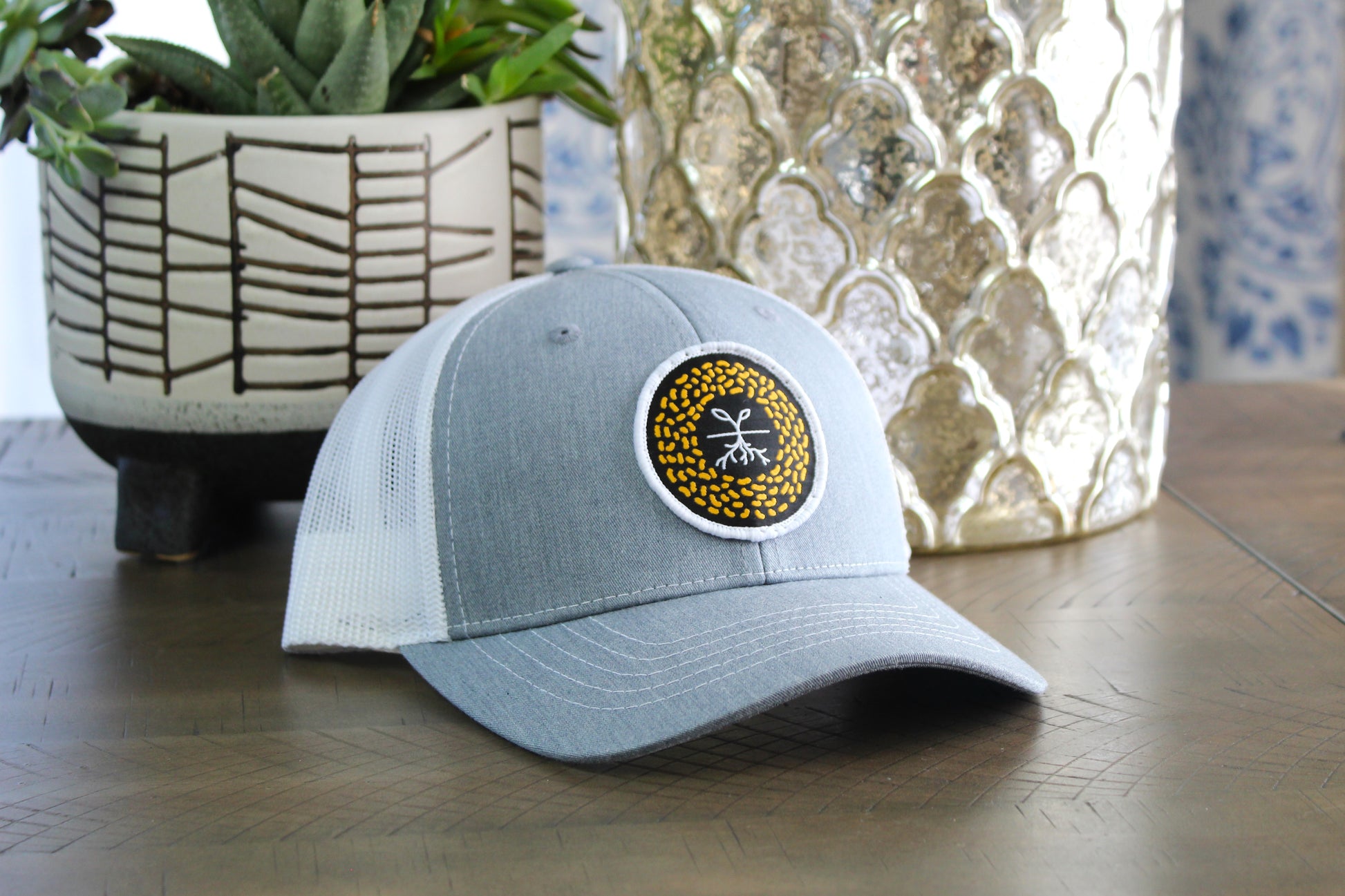 Heather/white Youth Snapback with a Mustard Seed Patch