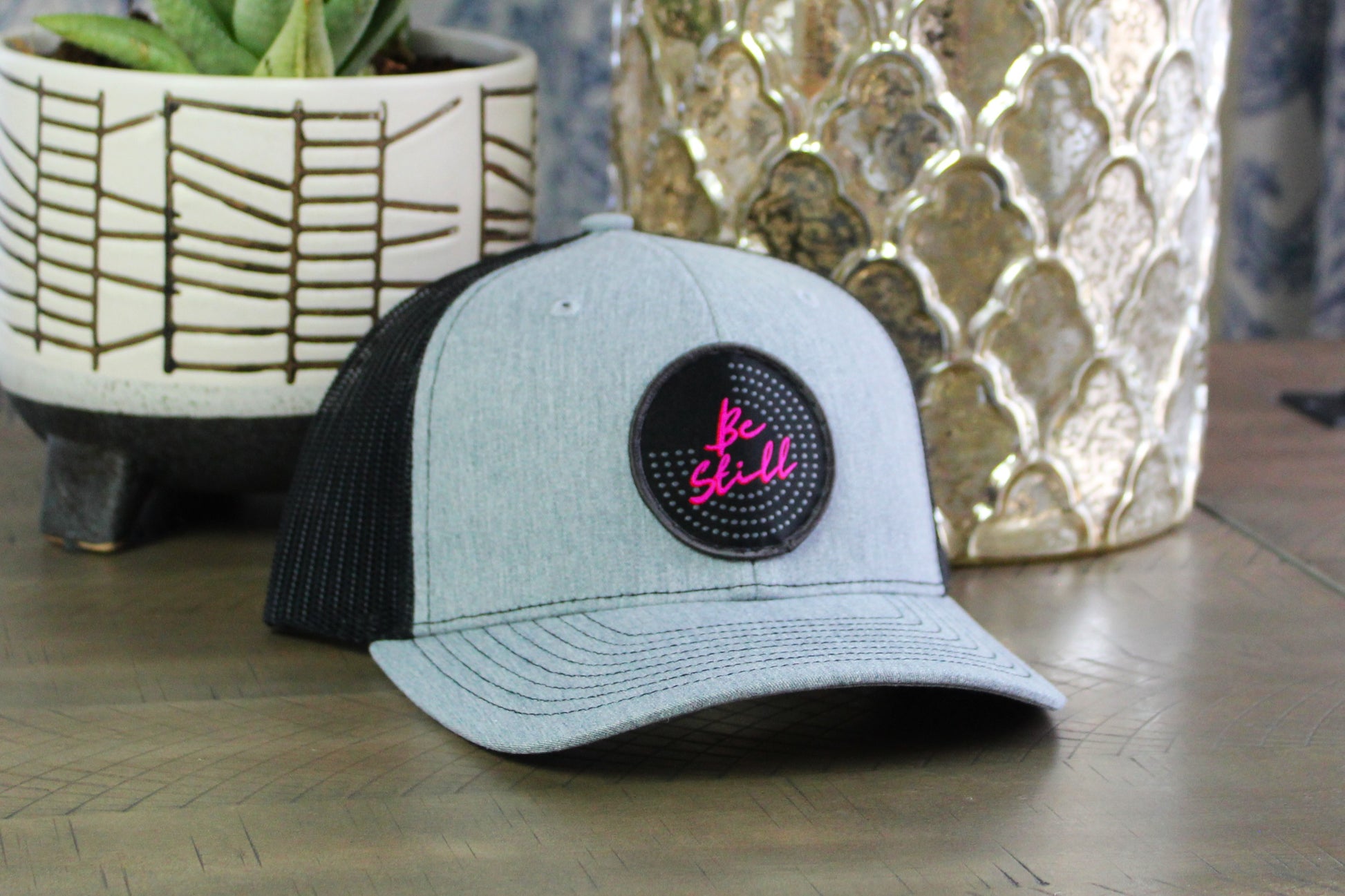 Heather Gray Black Youth Snapback with a Be Still patch