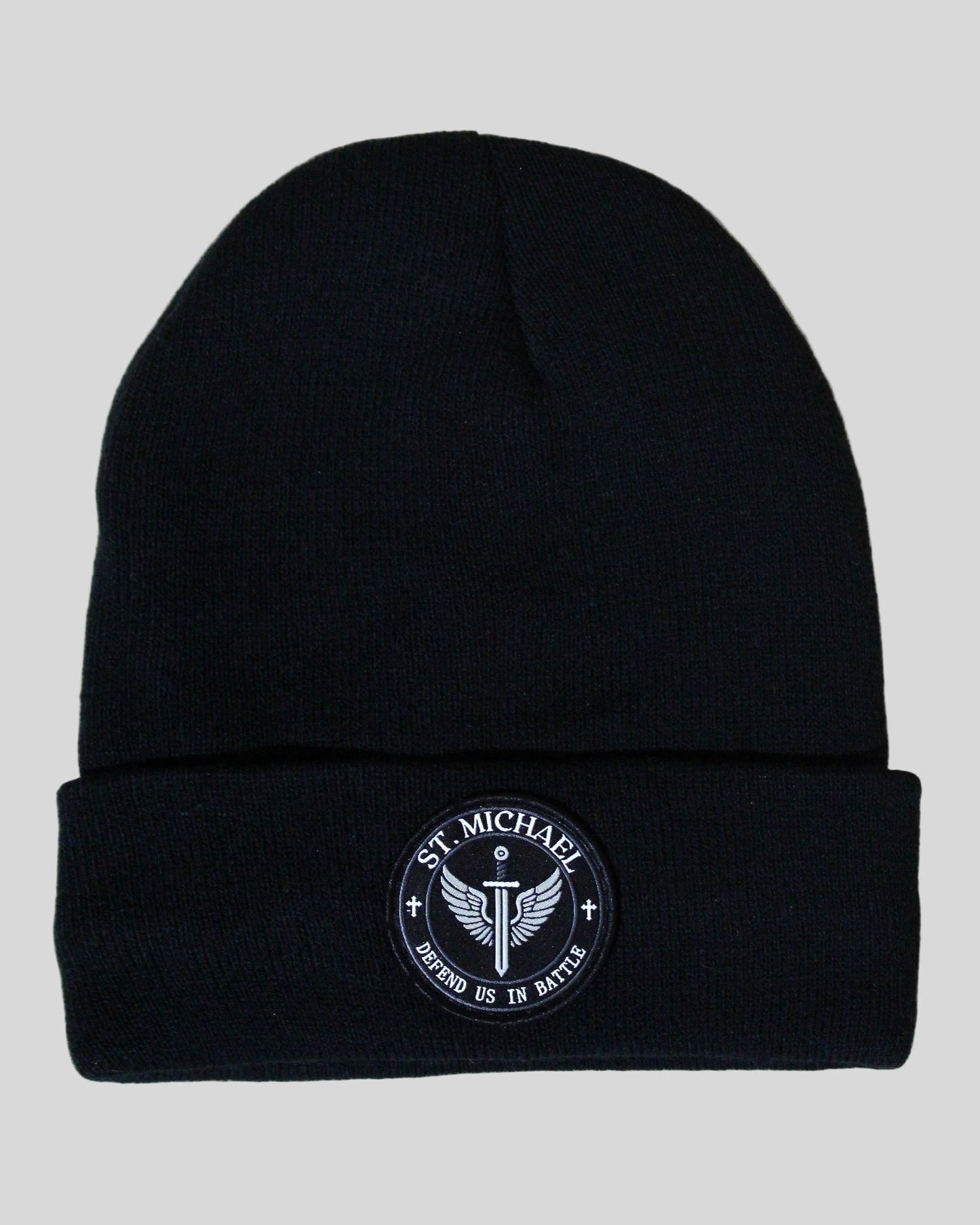 Black beanie with a St. Michael Patch