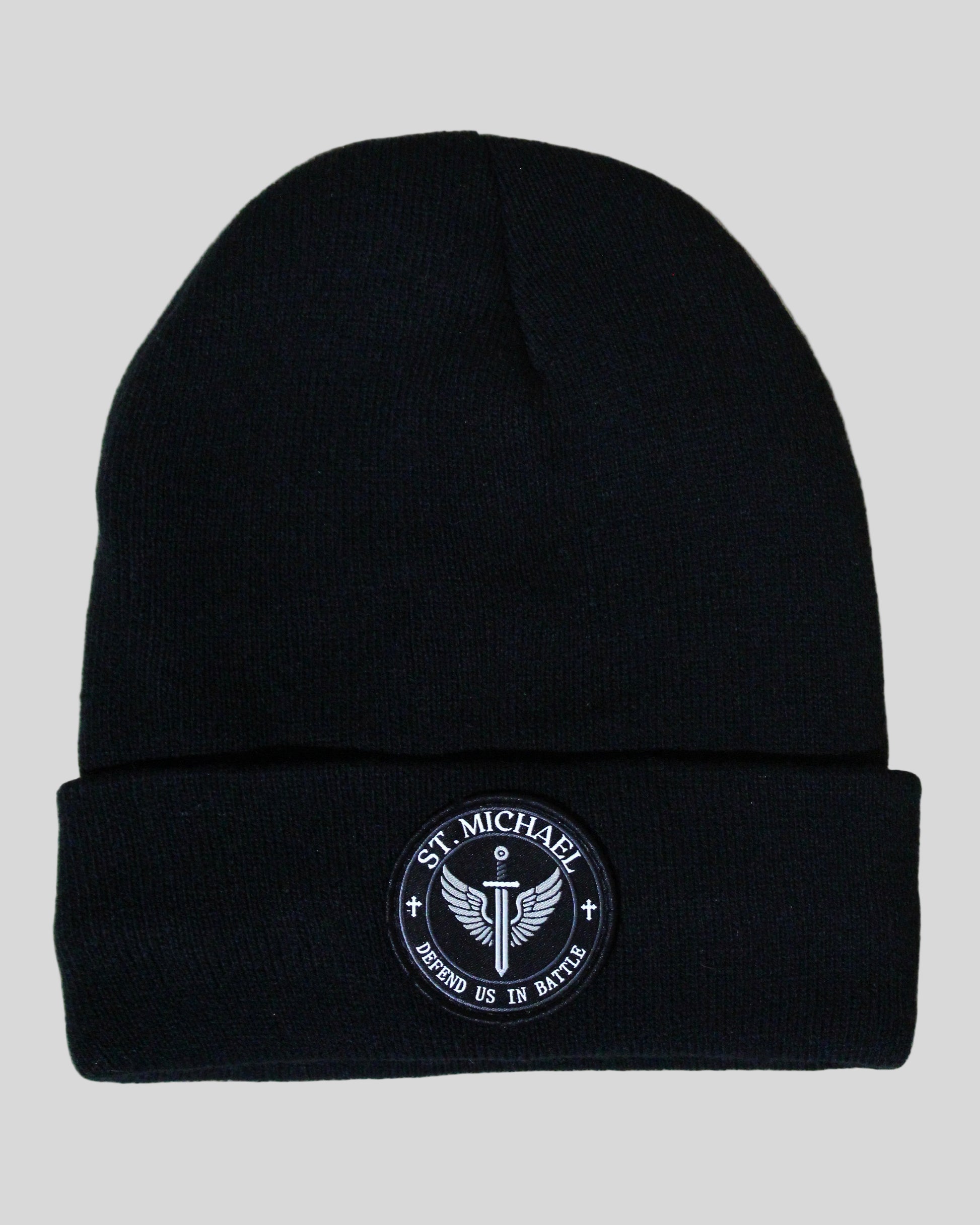 Black beanie with a St. Michael Patch