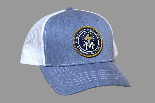 Blue and white cap with a logo