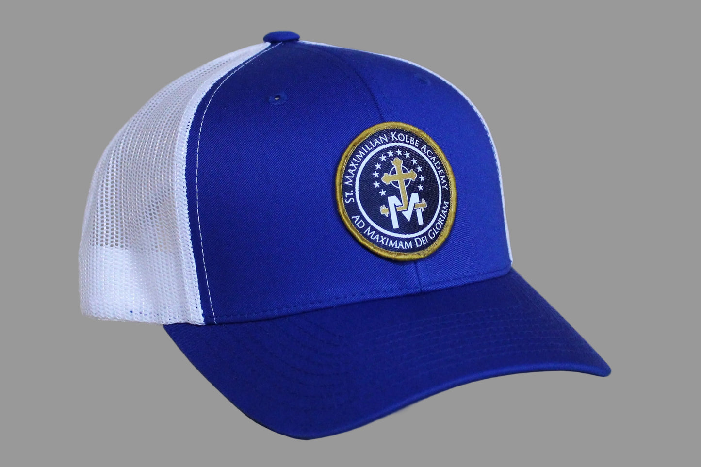 Blue and white cap