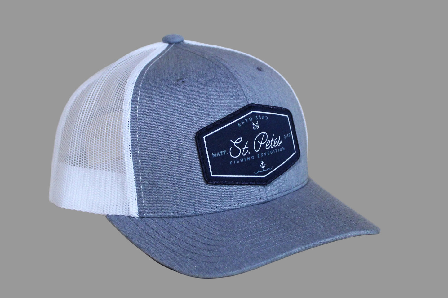 Blue and white cap with a logo