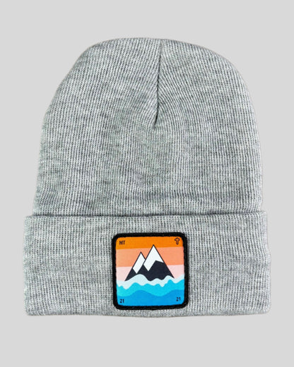 Heather Gray winter hat with a faith to move a mountain patch