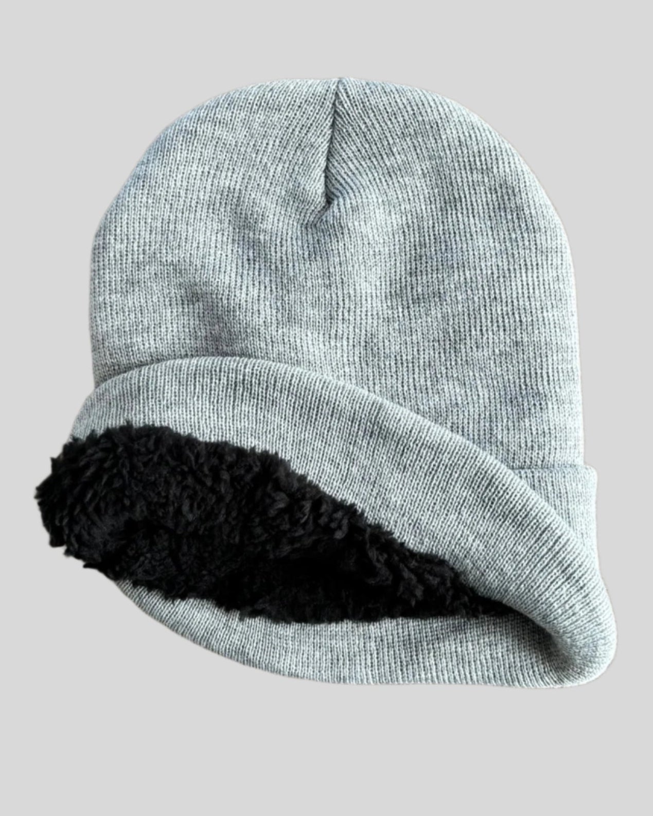 Heather gray winter hat sherpa lined interior