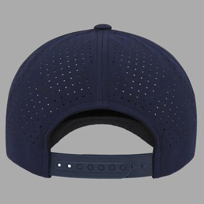 Navy blue baseball cap with perforated design on a white background